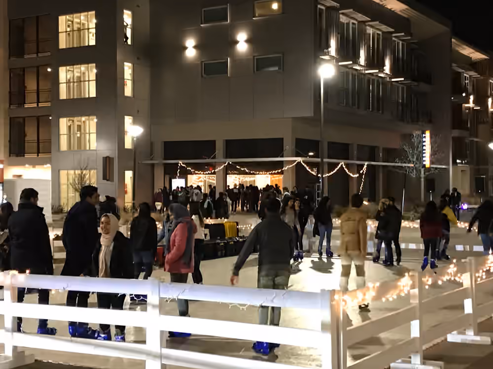 A Classic Holiday rink installed at a mixed-use community event