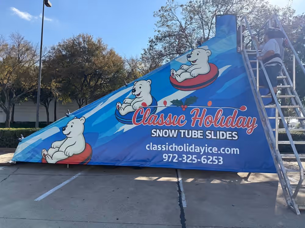 The branded Classic Holiday snow tube slide installation